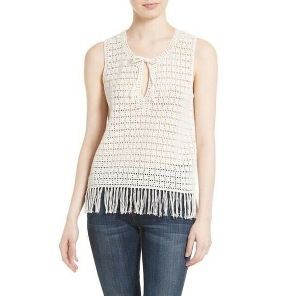 Joie Women's Ivory Analia Sleeveless Crochet Knit Frayed Tank Large NEW $298 - Picture 1 of 8